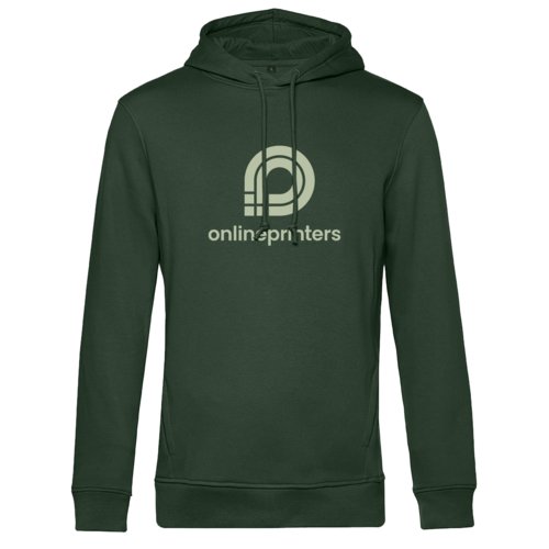 Donkergroene stoffen hoodie voor heren met capuchon en trekkoord.