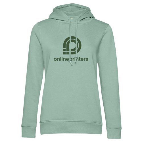 Groene katoenen hoodie voor dames met capuchon en trekkoord.