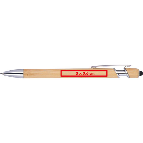 Licht houten balpen met clip en touchpen functie.