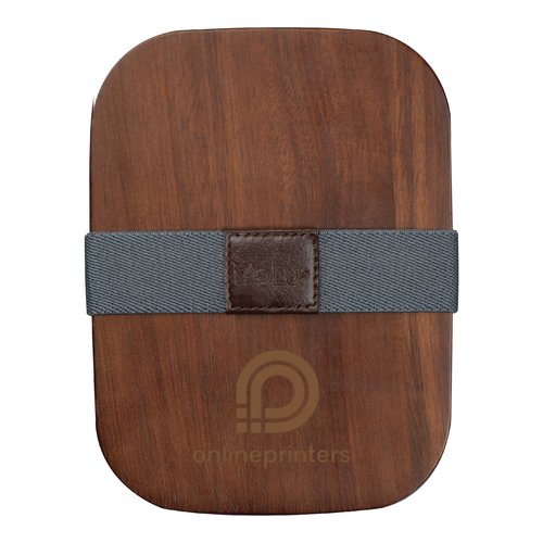 Bruine houten lunchbox met elastische band.