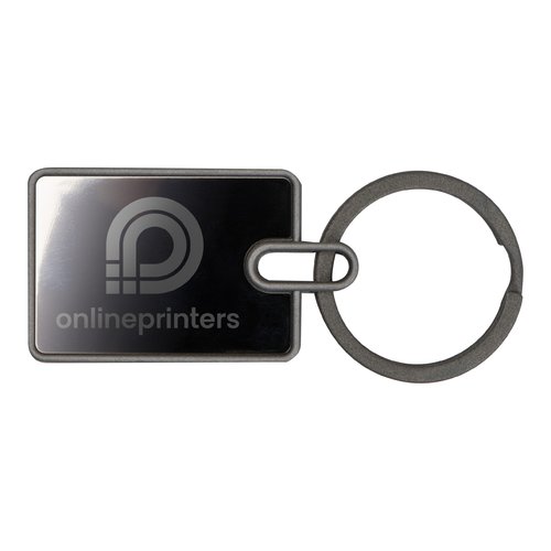 Metalen sleutelhanger, rechthoekig met sleutelring.