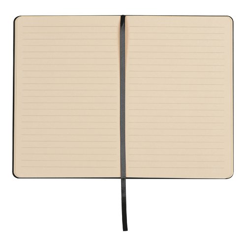 Zwart notitieboek met bladwijzerlint.
