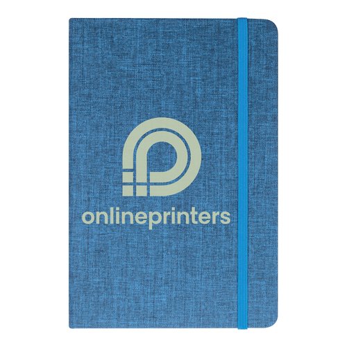 Blauw notitieboek met elastische sluiting.