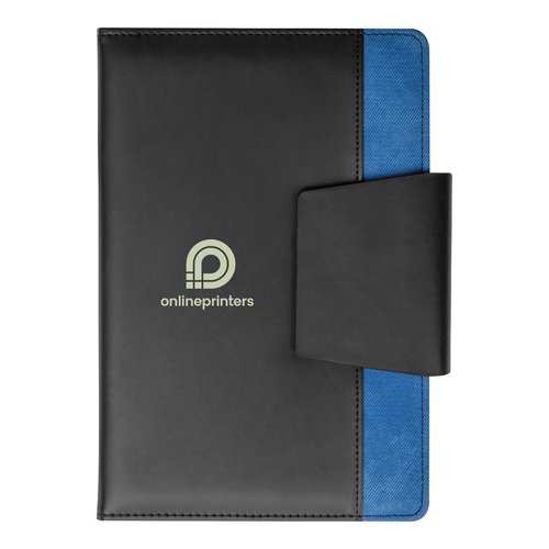 Blauw notitieboek met sluiting.