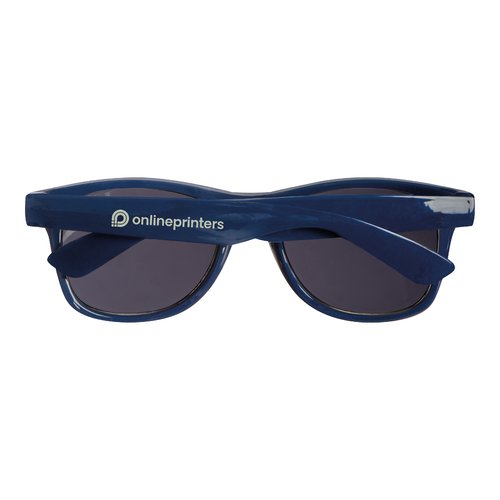 Donkerblauwe RPET zonnebril met donkere lenzen.