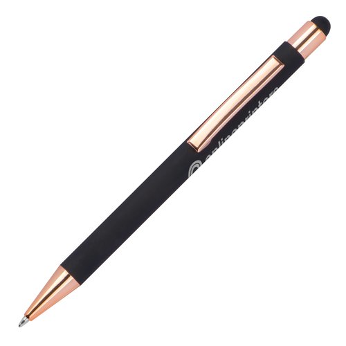 Zwarte metalen balpen met touchpen-punt.