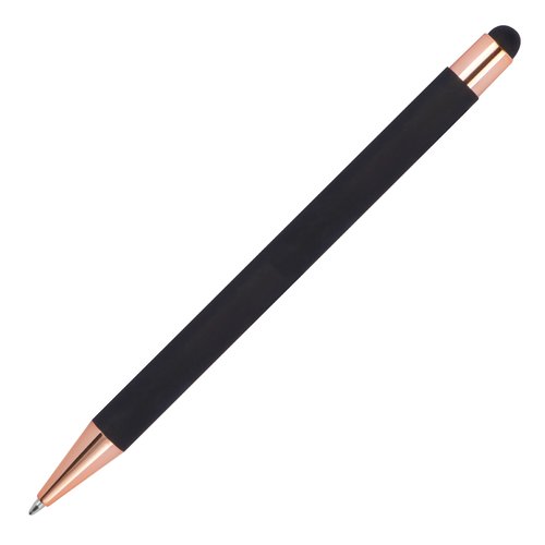 Zwarte balpen met touch pen en drukmechanisme.