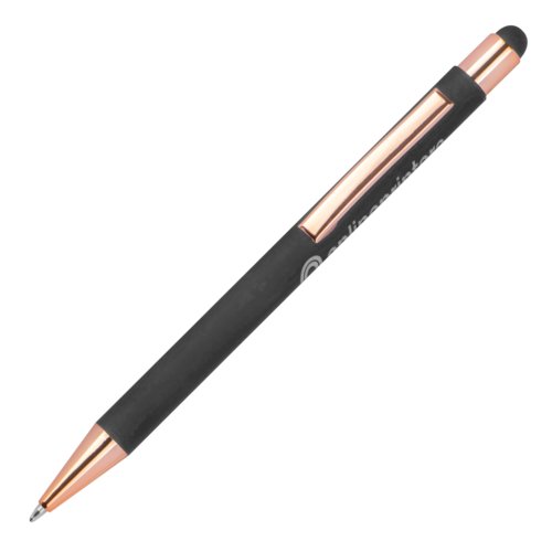 Antracietkleurige balpen met touchpenfunctie en clip.