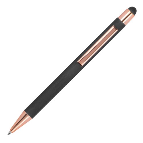 Antracietkleurige balpen met touch-pen en clip.