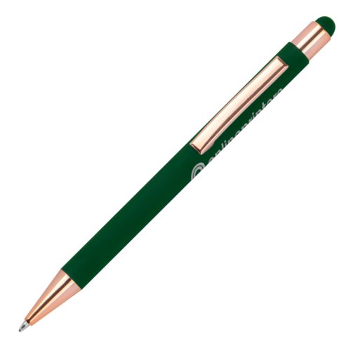 Donkergroene balpen met touch-pen en clip.
