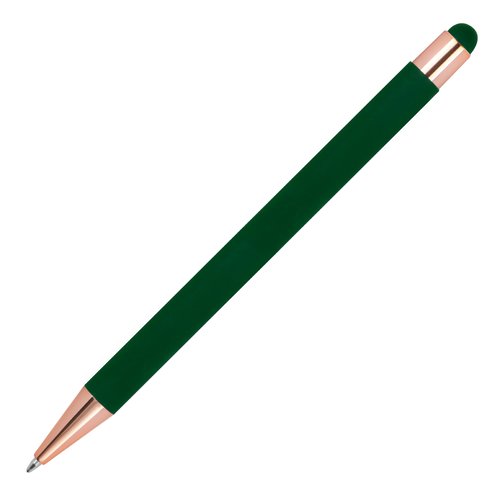 Donkergroene balpen met touch-pen en drukmechanisme.