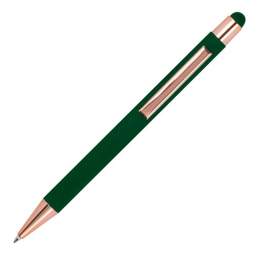 Donkergroene balpen met touch-pen en clip.