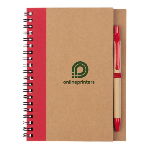 Rood notitieblok met spiraalbinding.