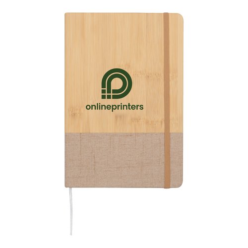 Licht houten notitieboek met elastische bandsluiting.