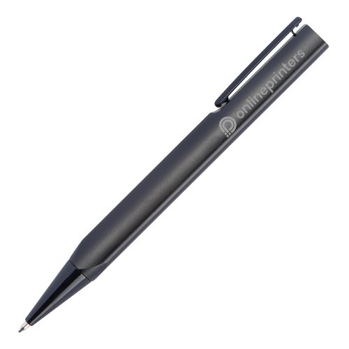 Zwarte schrijfset met balpen en etui.