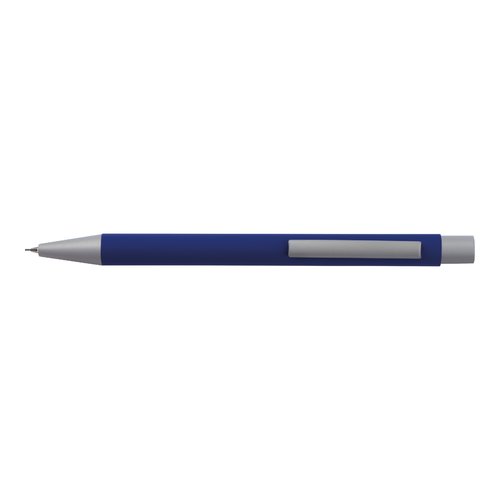 Blauwe schrijfset met pen en etui.
