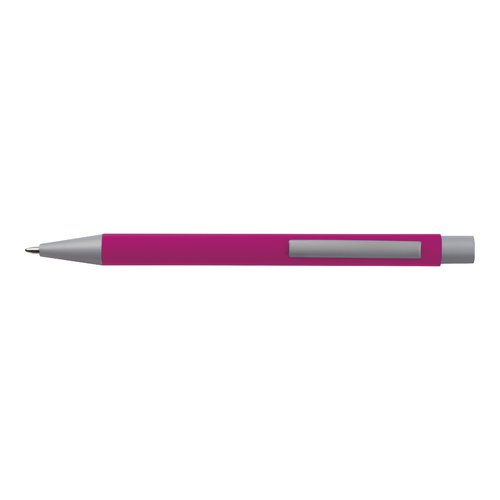 Roze schrijfset met balpen en etui.
