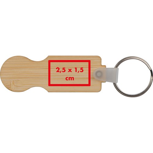 Houten sleutelhanger met metalen ring.
