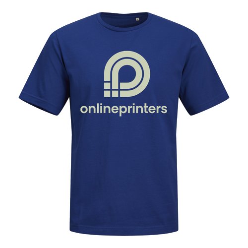 Donkerblauw biologisch katoenen T-shirt met korte mouwen.