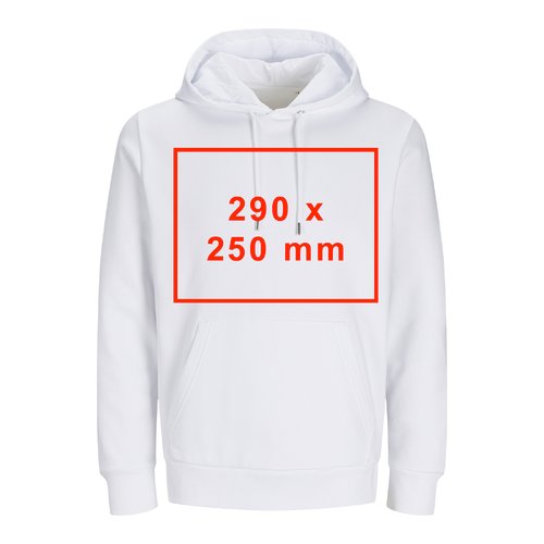 Witte stoffen unisex hoodie met capuchon en kangoeroezak.