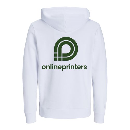 Witte hoodie van biologisch katoen en gerecycled katoen met capuchon.