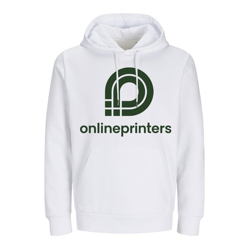 Witte katoenen hoodie, unisex, met capuchon en kangoeroezak.