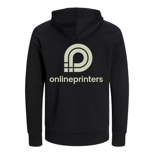Zwarte unisex hoodie van biologisch en gerecycled katoen met capuchon.