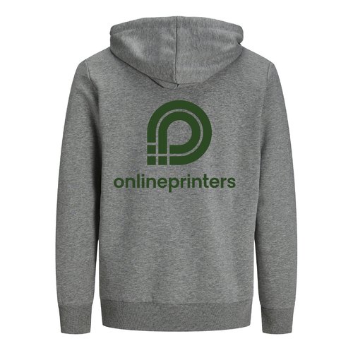 Grijs gemleerde katoenen hoodie met capuchon en trekkoord, unisex fit.