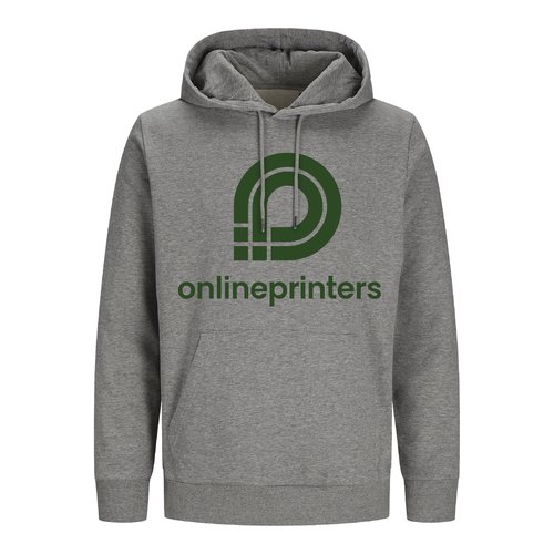Grijze stoffen hoodie, unisex fit, met capuchon en kangoeroezak.
