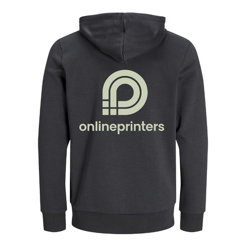 Antracietkleurige unisex hoodie van biologisch en gerecycled katoen met capuchon.
