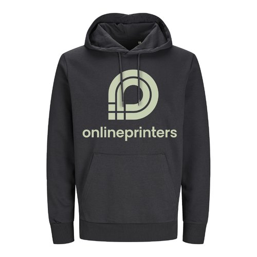 Antracietkleurige hoodie van biologisch en gerecycled katoen met capuchon en kangoeroezak.