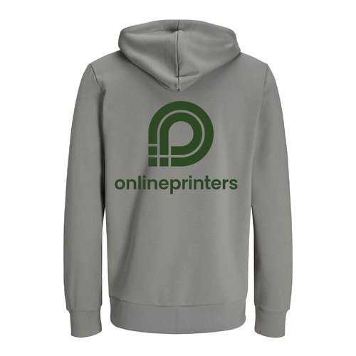 Grijze hoodie van biologisch en gerecycled katoen, unisex model met capuchon.
