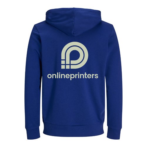 Donkerblauwe katoenen hoodie, unisex fit, met capuchon.