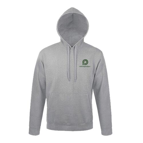 Grijs gem�leerde katoen-polyester hoodie met trekkoord en kangoeroezak.