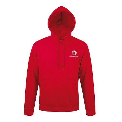 Rode katoen-polyester hoodie met capuchon en kangoeroezak, unisex pasvorm.