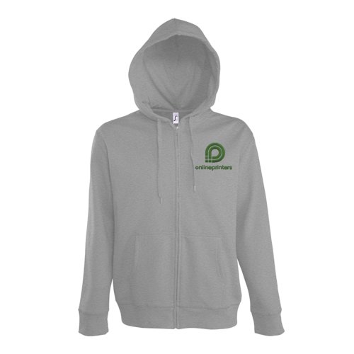 Grijs gem�leerd sweatshirtjack van katoenmix met capuchon en volledige ritssluiting.