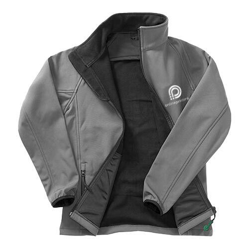 Donkergrijs polyester softshell jack voor heren.