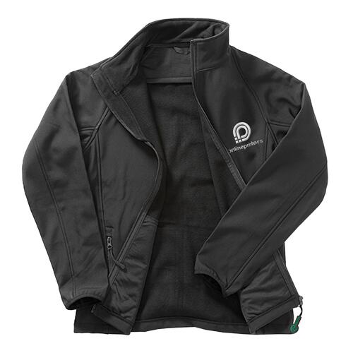Zwarte polyester softshell jas voor dames met volledige ritssluiting.