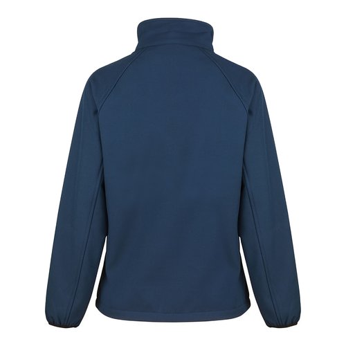 Marineblauwe dames softshell jas van polyester met volledige ritssluiting en zakken.