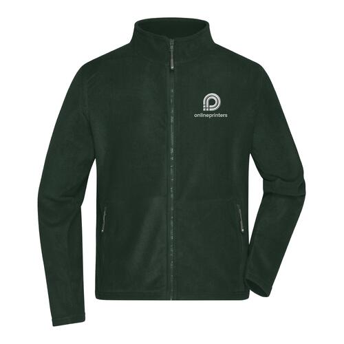 Donkergroen polyester fleece jack met volledige ritssluiting.