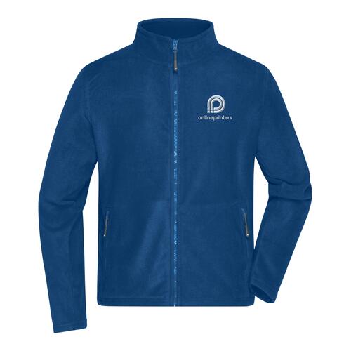 Koningsblauwe fleece jas van polyester met volledige ritssluiting en zakken voor heren.