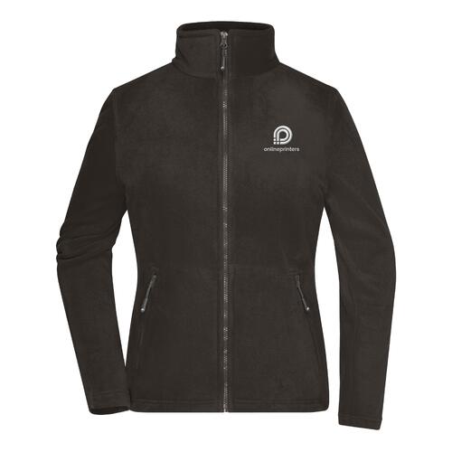 Donkergrijs polyester fleecejack voor dames met volledige ritssluiting.