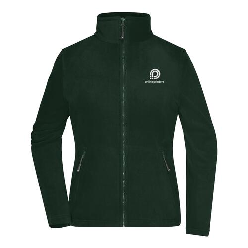 Donkergroen polyester fleece jack voor dames met volledige ritssluiting.
