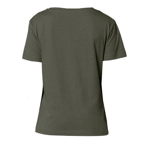 Kaki katoenen T-shirt voor dames met korte mouwen.