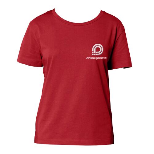 Rood dames T-shirt van biologisch katoen met korte mouwen en een ronde hals.