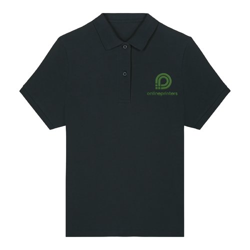 Zwart damespoloshirt van biologisch katoen met korte mouwen.