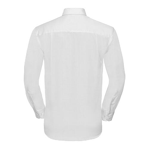 Wit katoenen herenshirt met lange mouwen en strijkvrije finish.
