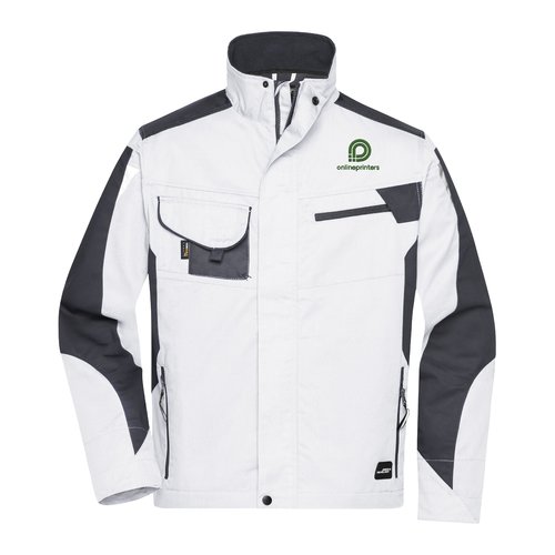 Wit-grijze werkjas van polyester-katoen in unisex-uitvoering met zakken.