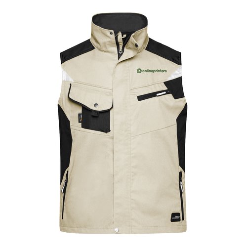 Beige/zwart werkvest van polyester-katoenmix met meerdere zakken.