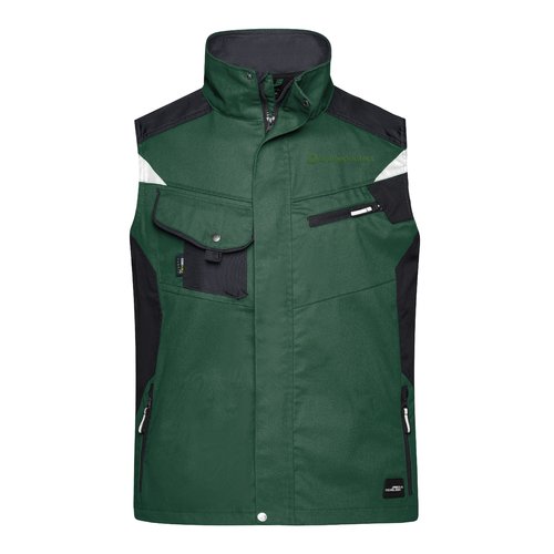 Donkergroen polyester-katoenen werkvest met meerdere zakken.